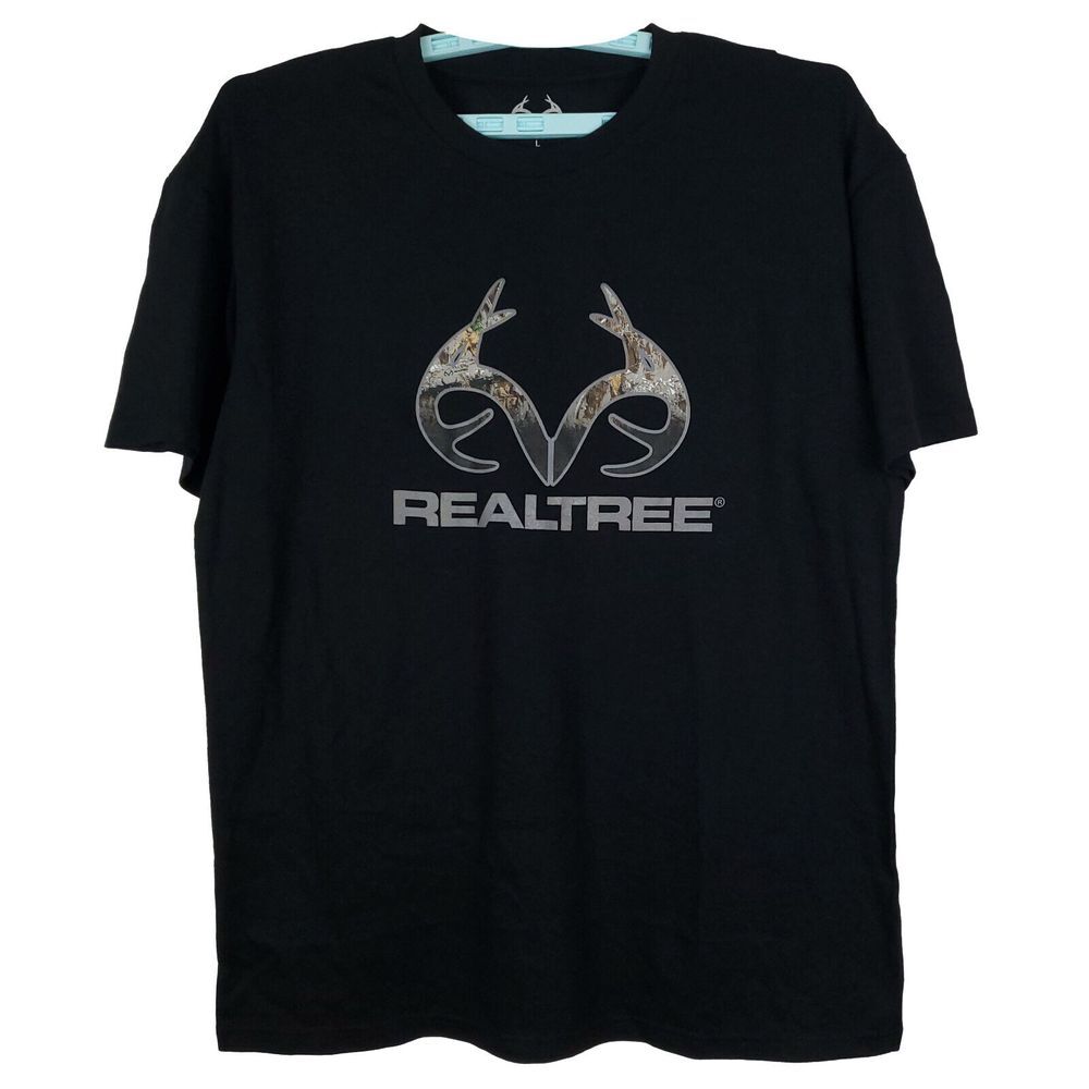 Realtree L Large Shirt Faded Tree Camo Logo Black‎ Hunting Fishing Gear New